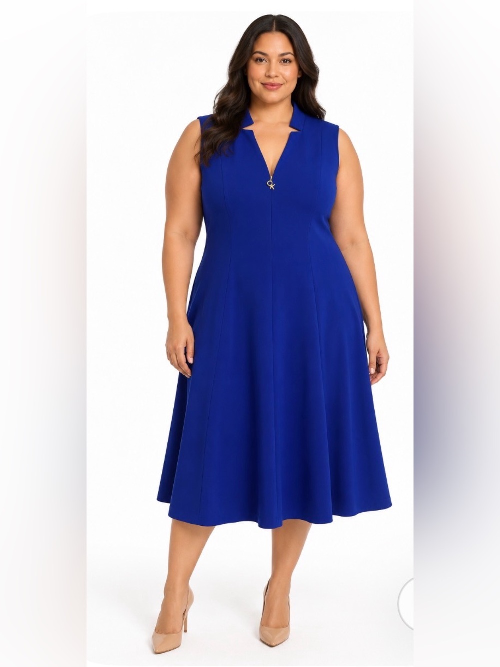 Calvin Klein new Sleeveless Notch V-Neck Fit/Flare Midi Dress 22W